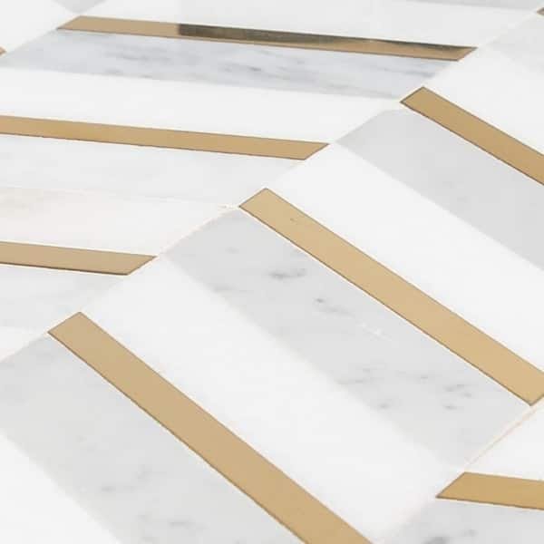 Dreamcicle Chevron Marble & Gold Metal Mosaic Tile (78.32 sq.ft)