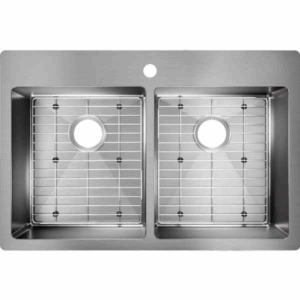 Elkay Avenue 33 in. Drop-in/Undermount Double Bowl 18-Gauge Stainless Steel Kitchen Sink with Accessories