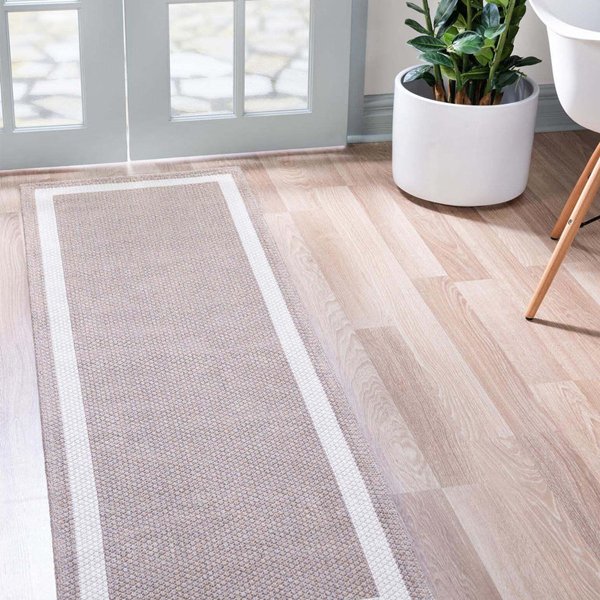 Unique Loom Taupe 2 ft. 2 in. x 6 ft. Decatur Border Runner Rug